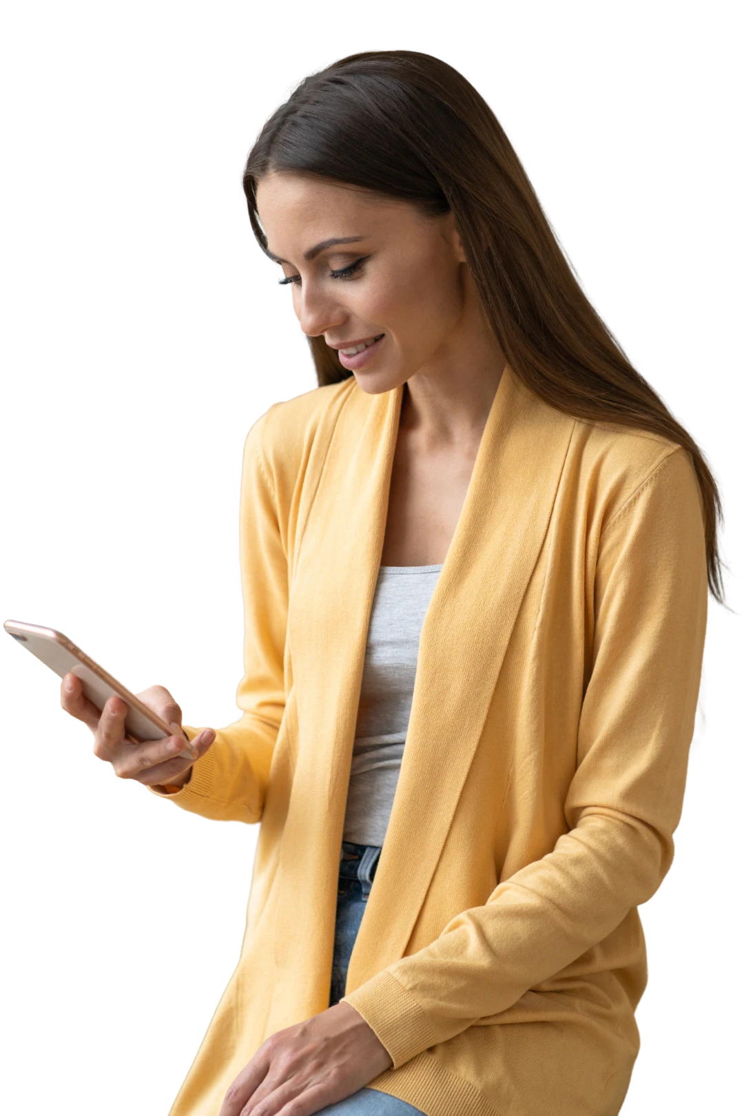 A credit union member reading a message from her credit union on her phone